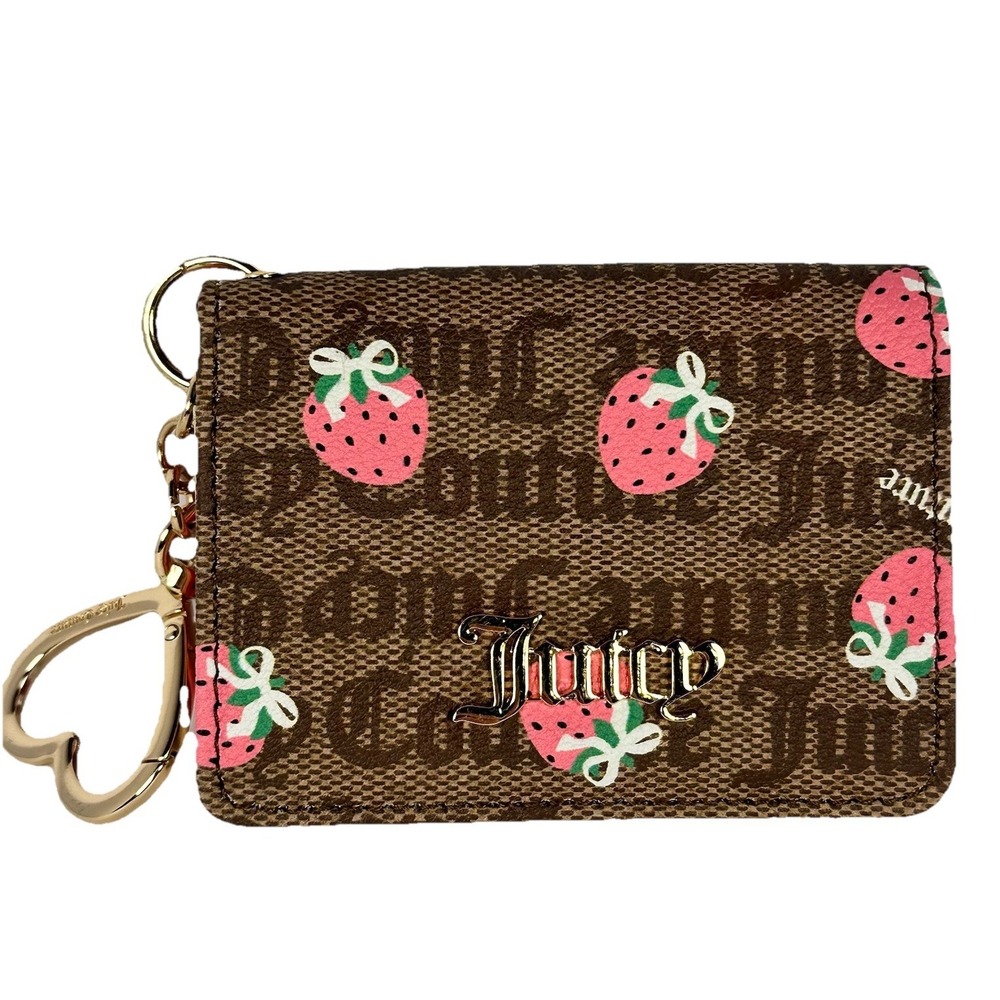 Juicy Couture Strawberry Monogram Card Holder Wallet Keychain Heart Clip